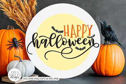 Happy Halloween With Bats & Moon SVG | Fall Door Hanger Design