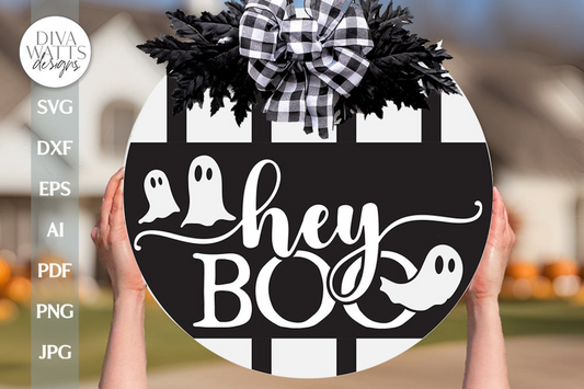 Hey Boo Ghost SVG Halloween Round Design With Ghosts SVG Design For Door Hanger With Ghosts For Halloween Ghost Design For Front Door SVG