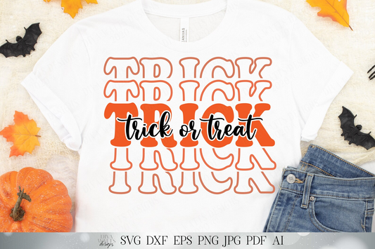 Trick Or Treat | Stacked Halloween Design | Halloween SVG | Fall SVG | Retro SVG | Shirt svg | svg dxf and More!