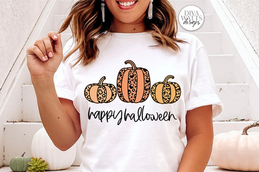 Happy Halloween SVG | Skull Ghost Bat Leopard Print Pumpkins Design