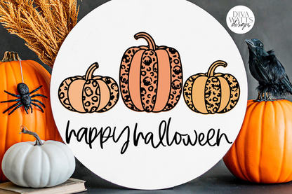 Happy Halloween SVG | Skull Ghost Bat Leopard Print Pumpkins Design
