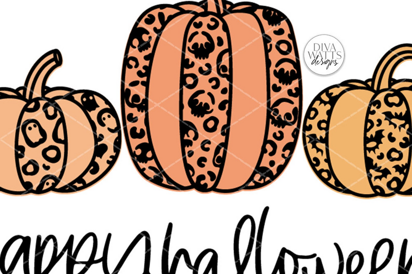 Happy Halloween SVG | Skull Ghost Bat Leopard Print Pumpkins Design