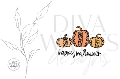 Happy Halloween SVG | Skull Ghost Bat Leopard Print Pumpkins Design