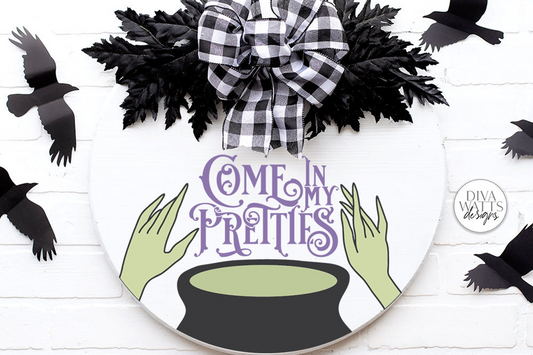Come In My Pretties SVG | Halloween Witch's Cauldron Round Sign Design
