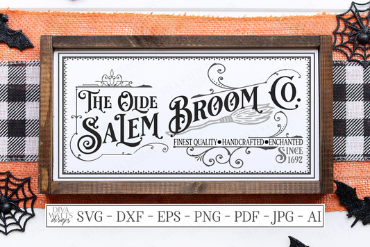 SVG | The Olde Salem Broom Co | Cutting File | Halloween | Finest Quality Enchanted Handcrafted | Since 1692 | Sign | Vinyl Stencil HTV dxf