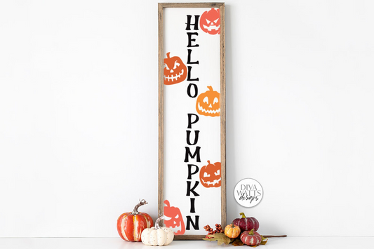 Hello Pumpkin Vertical SVG | Halloween Jack O Lantern Design