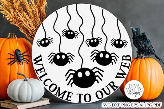 Welcome To Our Web SVG | Halloween Dangling Spiders Design