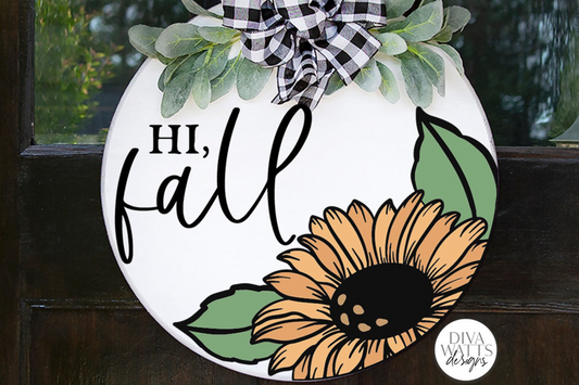 Hi Fall | Autumn Sunflower Design For Round Sign