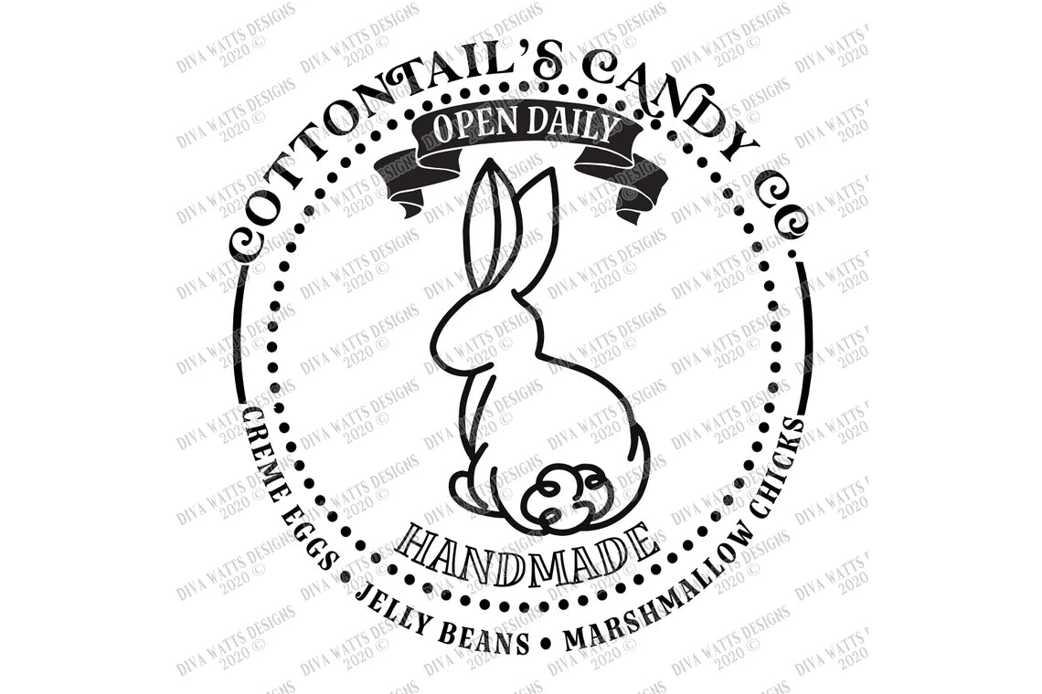 SVG | Cottontail's Candy Co | Cutting File | Handmade Creme Eggs Jelly Beans Marshmallow Chicks | Vinyl Stencil HTV dxf | round circle sign