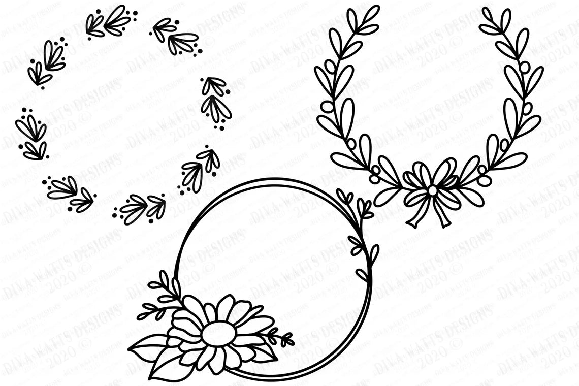 Farmhouse Wreath Collection | Cutting Files and Clipart | Set of 10 | Florals Greenery and More!
