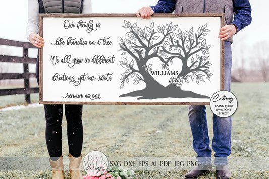 Our Family Is Like Branches On A Tree SVG | Farmhouse Sign Design | Hand Drawn Family Tree | DXF and more!