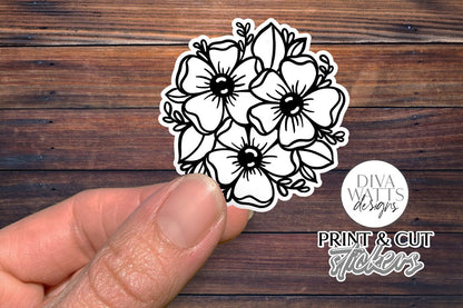 12 Flower Print & Cut Stickers | Hand Drawn Floral Sticker Designs | DIGITAL DOWNLOAD
