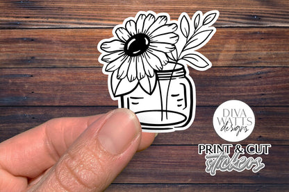 12 Flower Print & Cut Stickers | Hand Drawn Floral Sticker Designs | DIGITAL DOWNLOAD