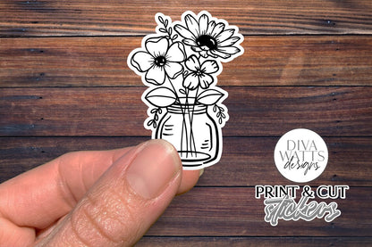 12 Flower Print & Cut Stickers | Hand Drawn Floral Sticker Designs | DIGITAL DOWNLOAD