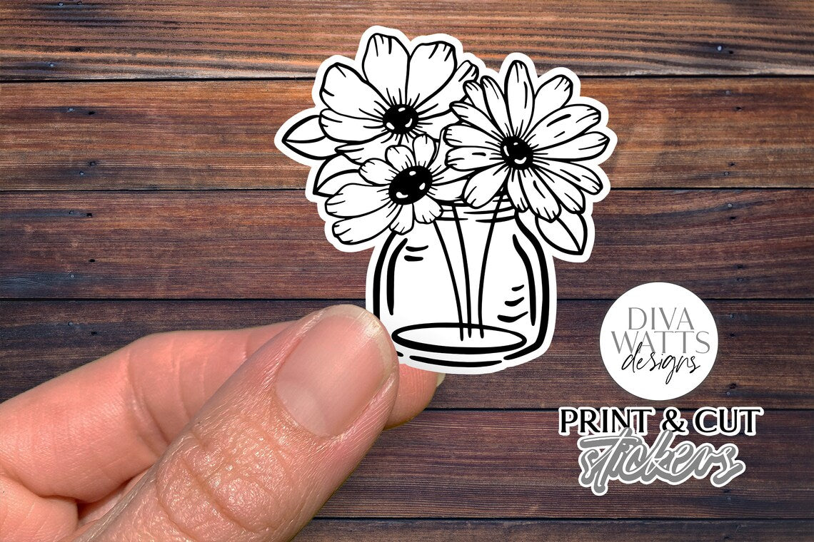 12 Flower Print & Cut Stickers | Hand Drawn Floral Sticker Designs | DIGITAL DOWNLOAD