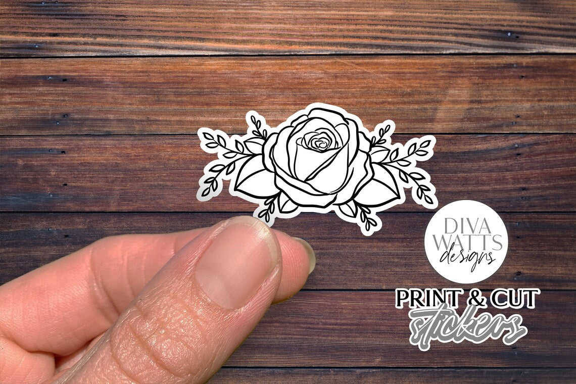 12 Flower Print & Cut Stickers | Hand Drawn Floral Sticker Designs | DIGITAL DOWNLOAD