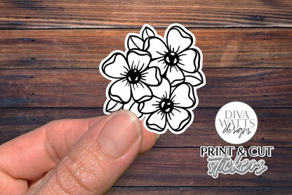 12 Flower Print & Cut Stickers | Hand Drawn Floral Sticker Designs | DIGITAL DOWNLOAD