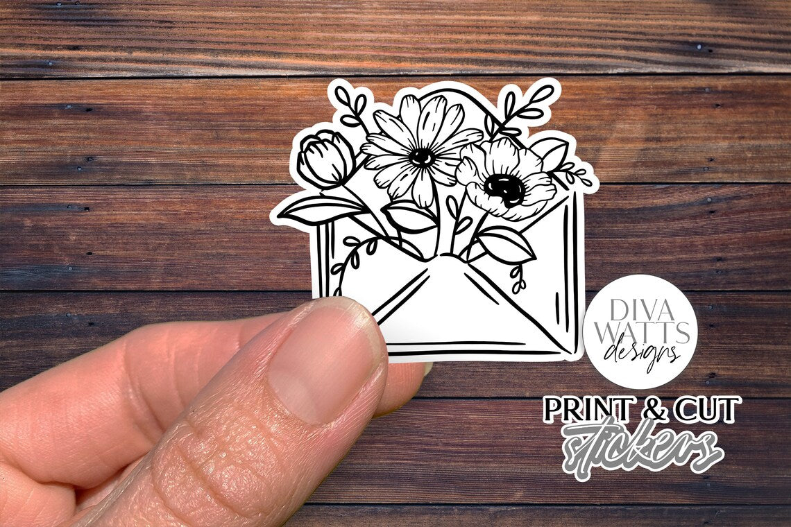 12 Flower Print & Cut Stickers | Hand Drawn Floral Sticker Designs | DIGITAL DOWNLOAD