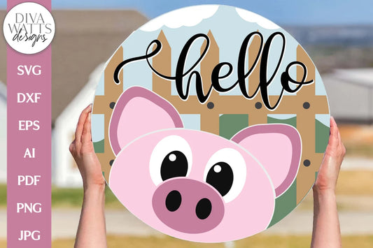 Hello SVG | Farm Pig Door Hanger Design