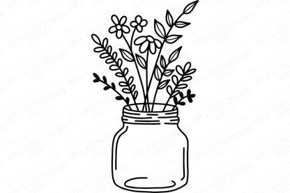 SVG | Mason Jar Floral Arrangement | Cutting File | Bouquet Wildflowers Daisies | Flowers | Farmhouse | Sign | Vinyl Stencil HTV | EPS png