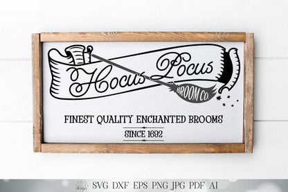 Hocus Pocus Broom Co | Halloween SVG | Halloween Sign | DXF and More | Witch Sign | Broomstick Sign | Enchanted Brooms