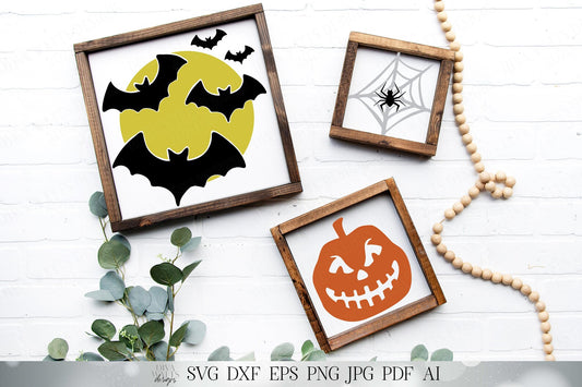 Halloween Trio SVG Set | Bats with Moon SVG | Jack O Lantern SVG | Spider svg | Printables dxf and more! | Fall svg