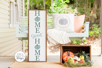 Home Sweet Home With Pumpkins | Fall Vertical Porch Sign Design