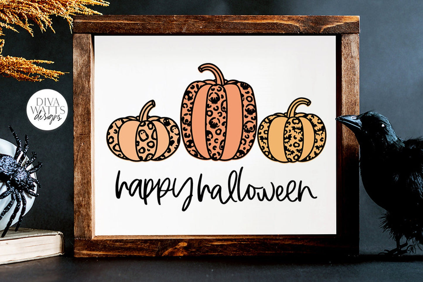 Happy Halloween SVG | Skull Ghost Bat Leopard Print Pumpkins Design