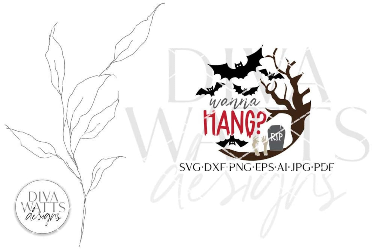 Wanna Hang SVG | Halloween Bats Door Hanger Design