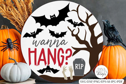 Wanna Hang SVG | Halloween Bats Door Hanger Design
