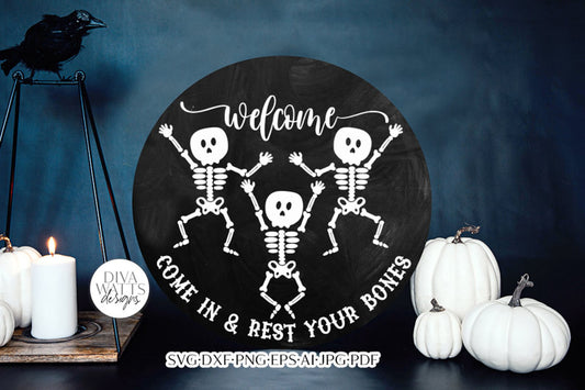 Welcome Come In & Rest Your Bones SVG | Dancing Skeletons Design