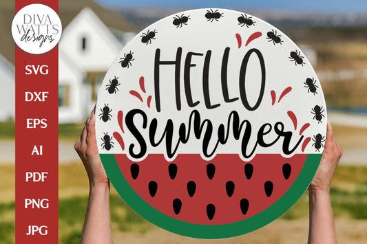 Hello Summer SVG | Watermelon & Ants Door Hanger Design
