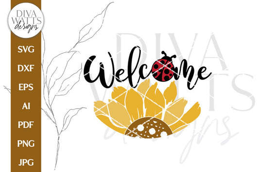 Welcome SVG | Sunflower and Ladybug Door Hanger Design