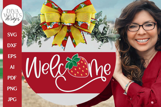 Welcome SVG | Summer Strawberry Door Hanger Design