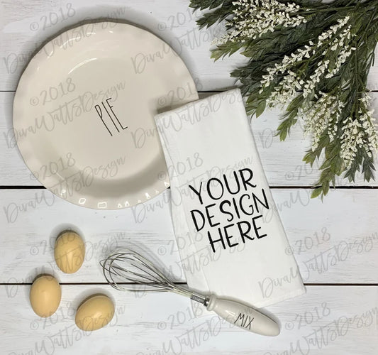 Mock-Up Kitchen Tea Towel | Farmhouse Flour Sack Towel | Product Display | Instant Download | JPG | Pie Plate | Whisk