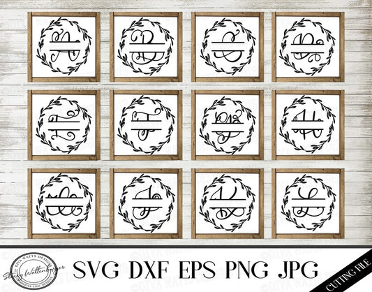 SVG Split Monogram Wreath | A-Z | Cutting File | Bundle | Vertical Family Wedding Sign | Custom Personalize | Farmhouse DXF PNG