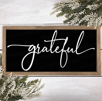 SVG Grateful | Cutting File | Farmhouse Handwriting Script with Tails | Sign | Pillow | Shirt | DXF PNG eps | Instant Download |