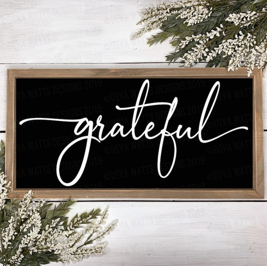 SVG Grateful | Cutting File | Farmhouse Handwriting Script with Tails | Sign | Pillow | Shirt | DXF PNG eps | Instant Download |