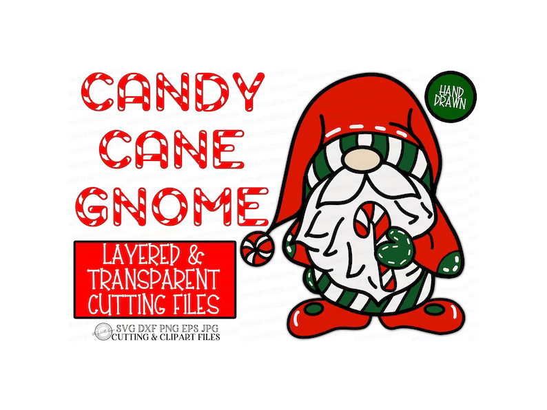 SVG Candy Cane Gnome | Peppermint | Cutting File | Christmas | DXF PNG jpg eps | Vinyl Stencil htv | Farmhouse | Sign T-Shirt Tea Towel More
