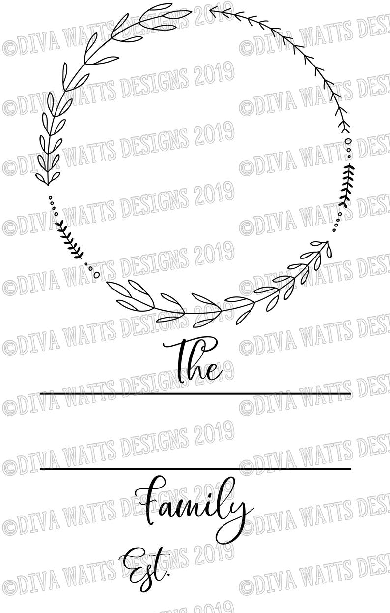 SVG Monogram Last Name Sign | Cutting File | Instant Download | Farmhouse Rustic Wreath | DXF PNG eps | Vinyl Download | You Customize
