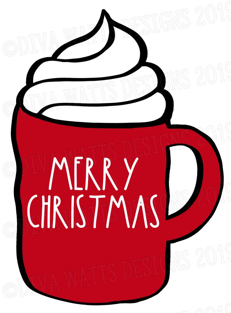 SVG Merry Christmas Mug | Cutting File | Laser | Lumpy Red Mug | Instant Download | Vinyl Stencil HTV | DXF png jpg | Farmhouse Pottery