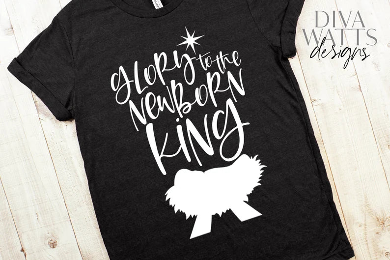 SVG Glory To The Newborn King | Cutting File | Christmas | Hark The Herald Angels Sing | Baby Jesus Manger | DXF jpg | Vinyl Stencil HTV