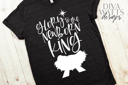 SVG Glory To The Newborn King | Cutting File | Christmas | Hark The Herald Angels Sing | Baby Jesus Manger | DXF jpg | Vinyl Stencil HTV