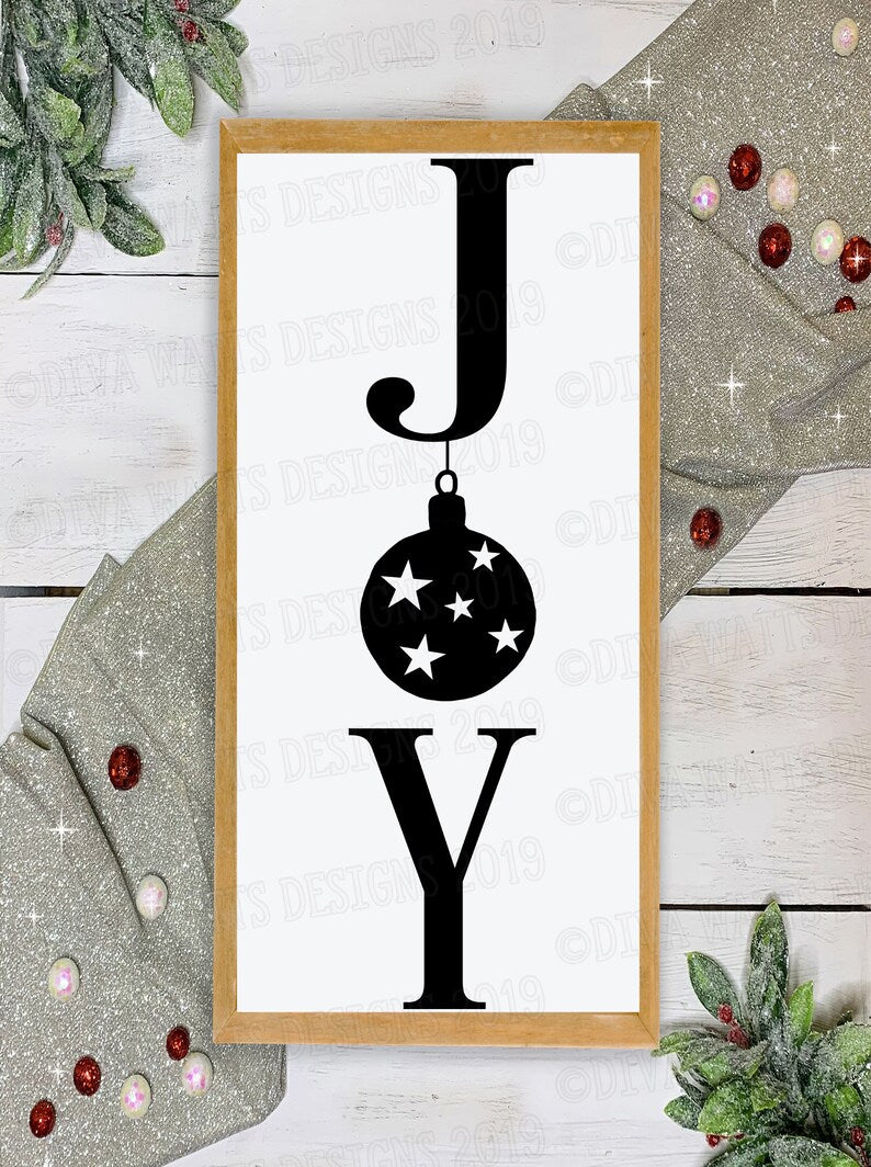 SVG Joy | Cutting File | Christmas Ornament | DXF PNG eps jpg pdf | Vinyl Stencil htv | Instant Download | Sign | Stars | Vertical | Long |