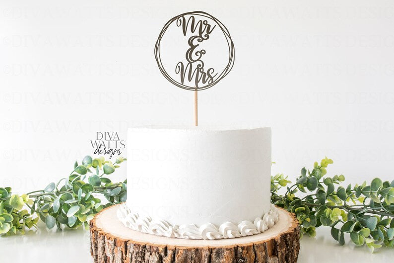 SVG | Mr. & Mrs. Cake Topper | Cutting File | Wedding Vow Renewal Anniversary | PNG | Mr Mrs | Farmhouse Wreath | Simple Rustic Vintage Easy