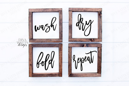 SVG | Wash Dry Fold Repeat | Cutting File | Laundry Room Set of 4 Bundle | Vinyl Stencil | Modern Farmhouse | PNG Printable |