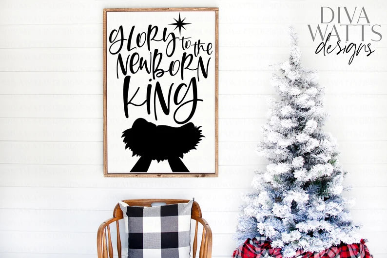 SVG Glory To The Newborn King | Cutting File | Christmas | Hark The Herald Angels Sing | Baby Jesus Manger | DXF jpg | Vinyl Stencil HTV