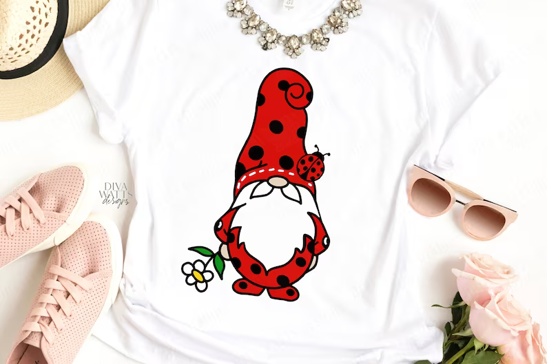 SVG | Ladybug Gnome | Cutting File | Farmhouse | Vinyl Stencil HTV | Sign Door Hanger Shirt Tumbler | Clipart | png eps jpg pdf | Printable