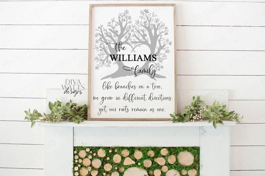 SVG | Like Branches On A Tree | Vertical Farmhouse Sign | Family Last Name | Customize | PNG EPS jpg pdf | Our Roots Remain As One |