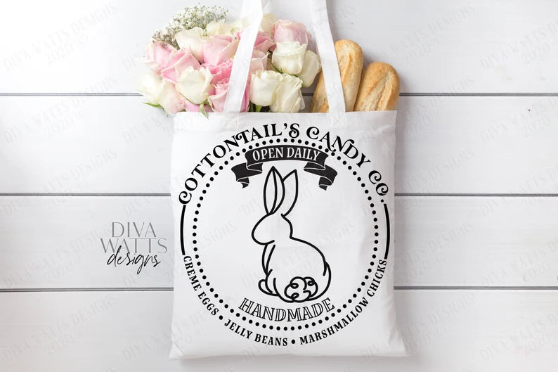 SVG | Cottontail's Candy Co | Cutting File | Handmade Creme Eggs Jelly Beans Marshmallow Chicks | Vinyl Stencil HTV dxf | round circle sign
